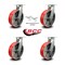 Service Caster 10'' Heavy Duty Red Poly on Cast Iron Swivel Caster Set with 2 Swivel Locks, 4PK CRAN-SCC-KP92S1030-PUR-RS-BSL-2-S-2 - alternate 4